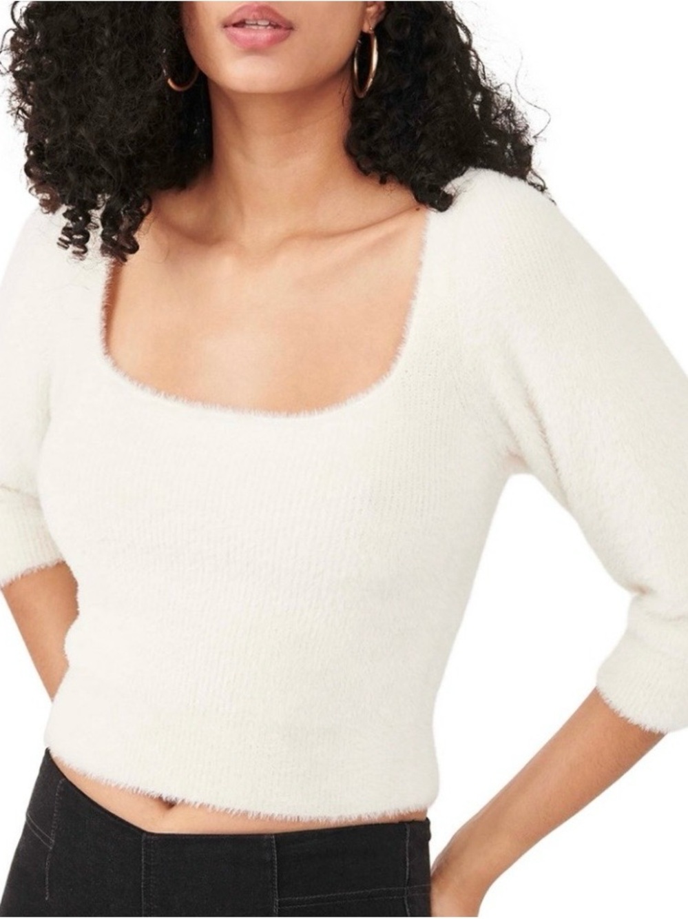Cozy Moonbeam Pullover Ivory Fuzzy Sweater, Size L. NWT